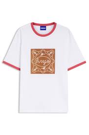 Camiseta de algodón de ajuste impecable con ribetes y estampado gráfico