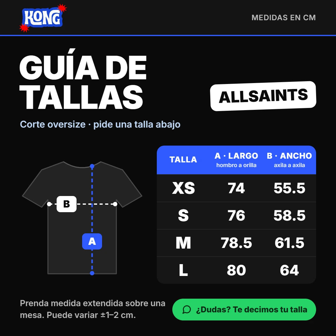 Guía de tallas AllSaints KONG